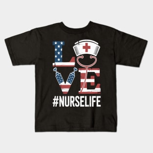 Love Stethoscope Nurse Fourth 4th Kids T-Shirt